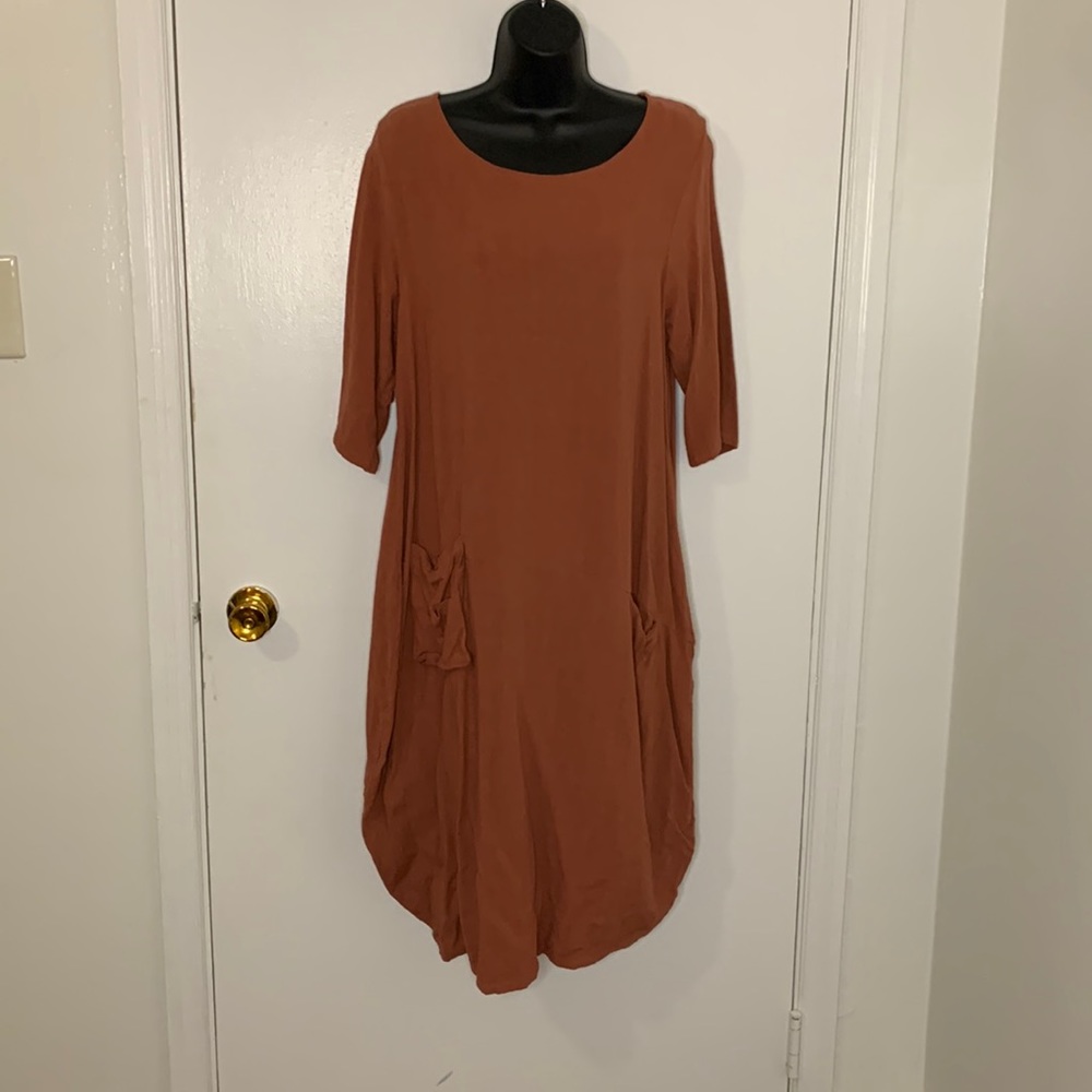 Rust Color Linen & Cotton Dress. Size: Small